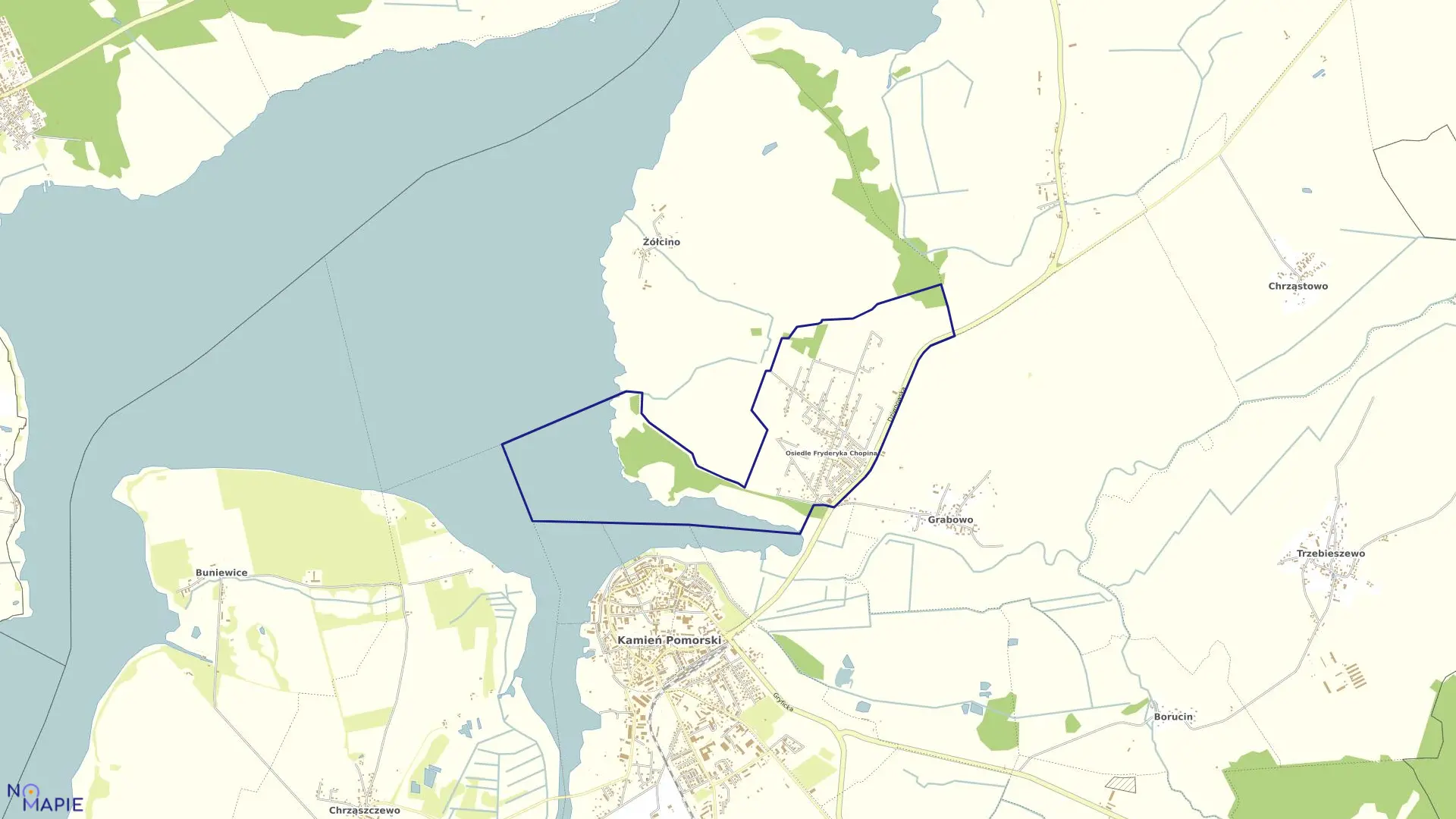 Mapa obrębu 0001 Kamień Pomorski w gminie Kamień Pomorski