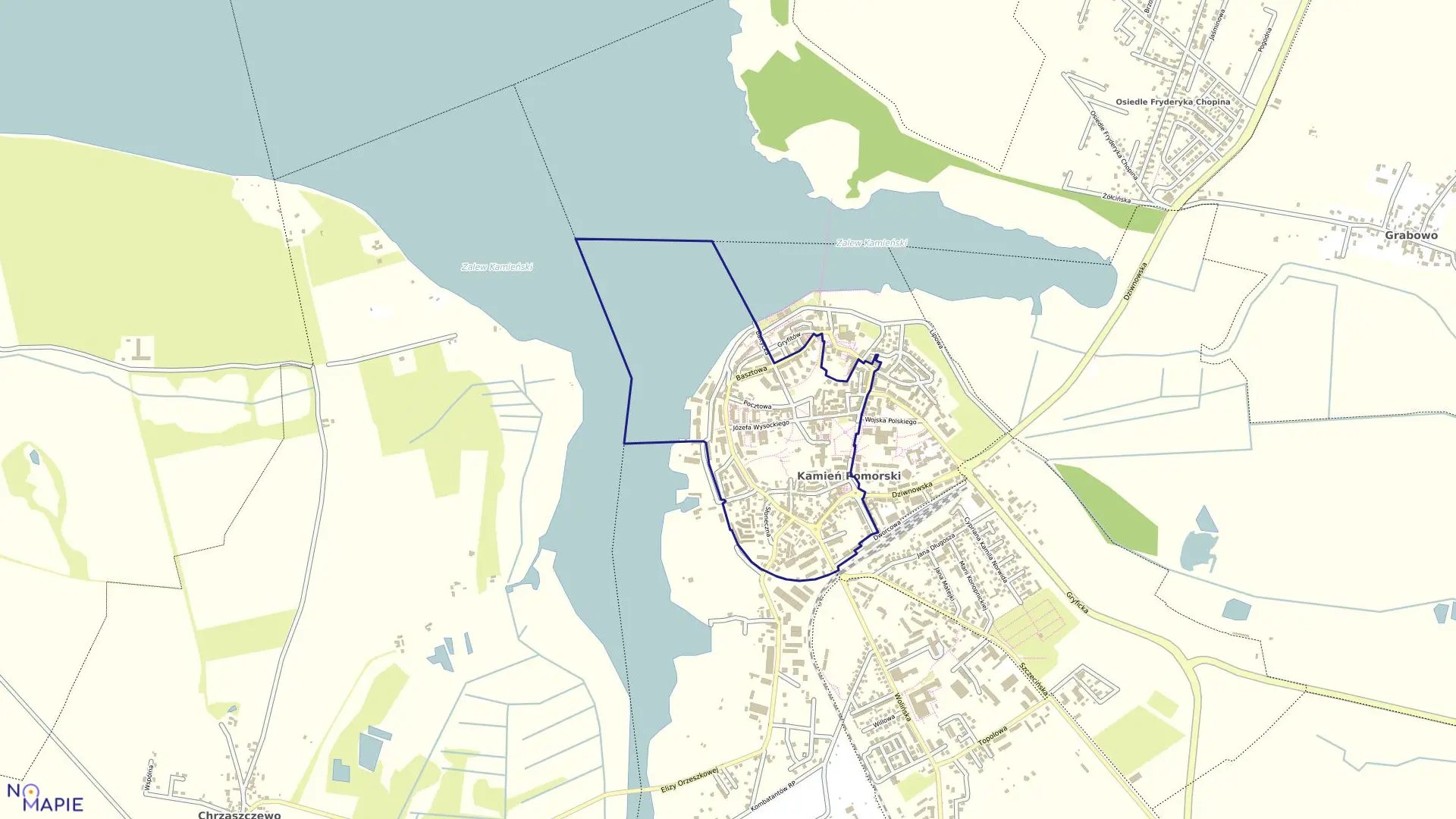 Mapa obrębu 0002 Kamień Pomorski w gminie Kamień Pomorski