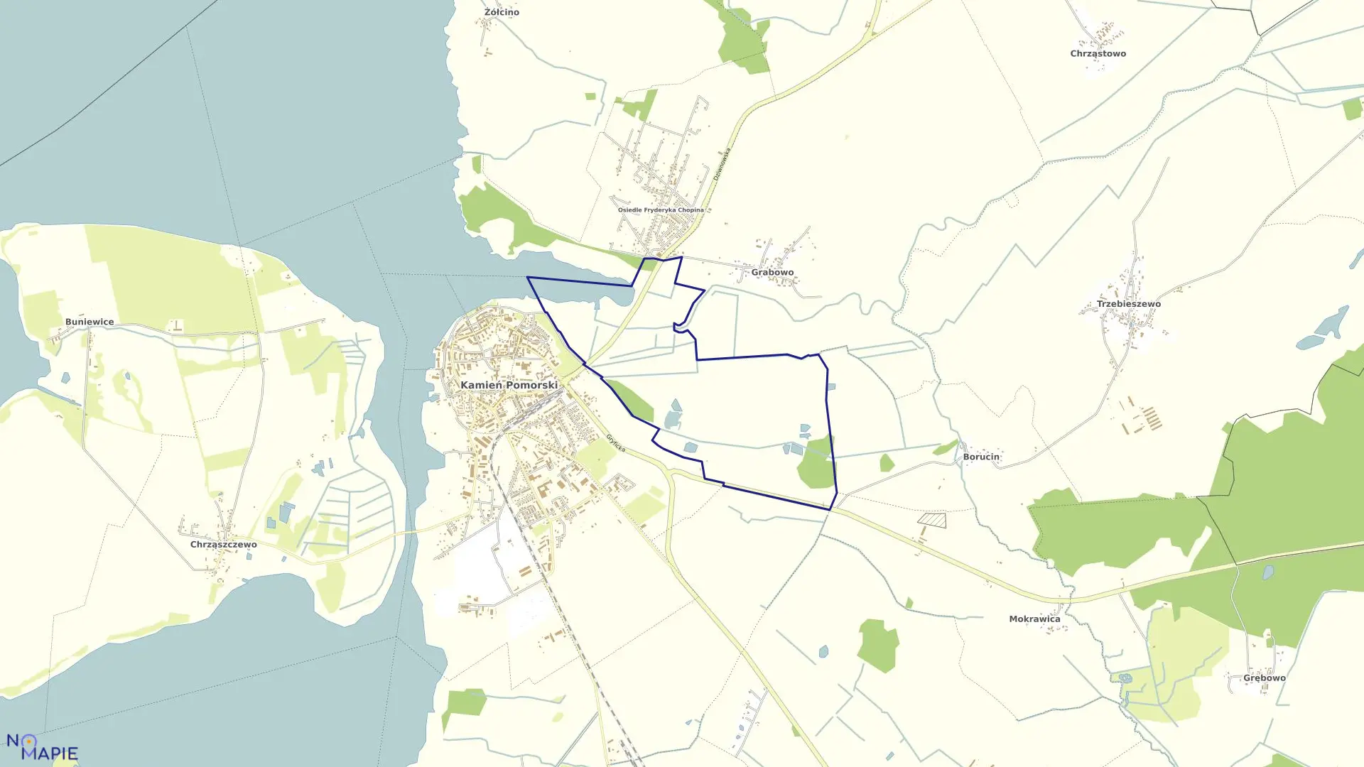 Mapa obrębu 0004 Kamień Pomorski w gminie Kamień Pomorski