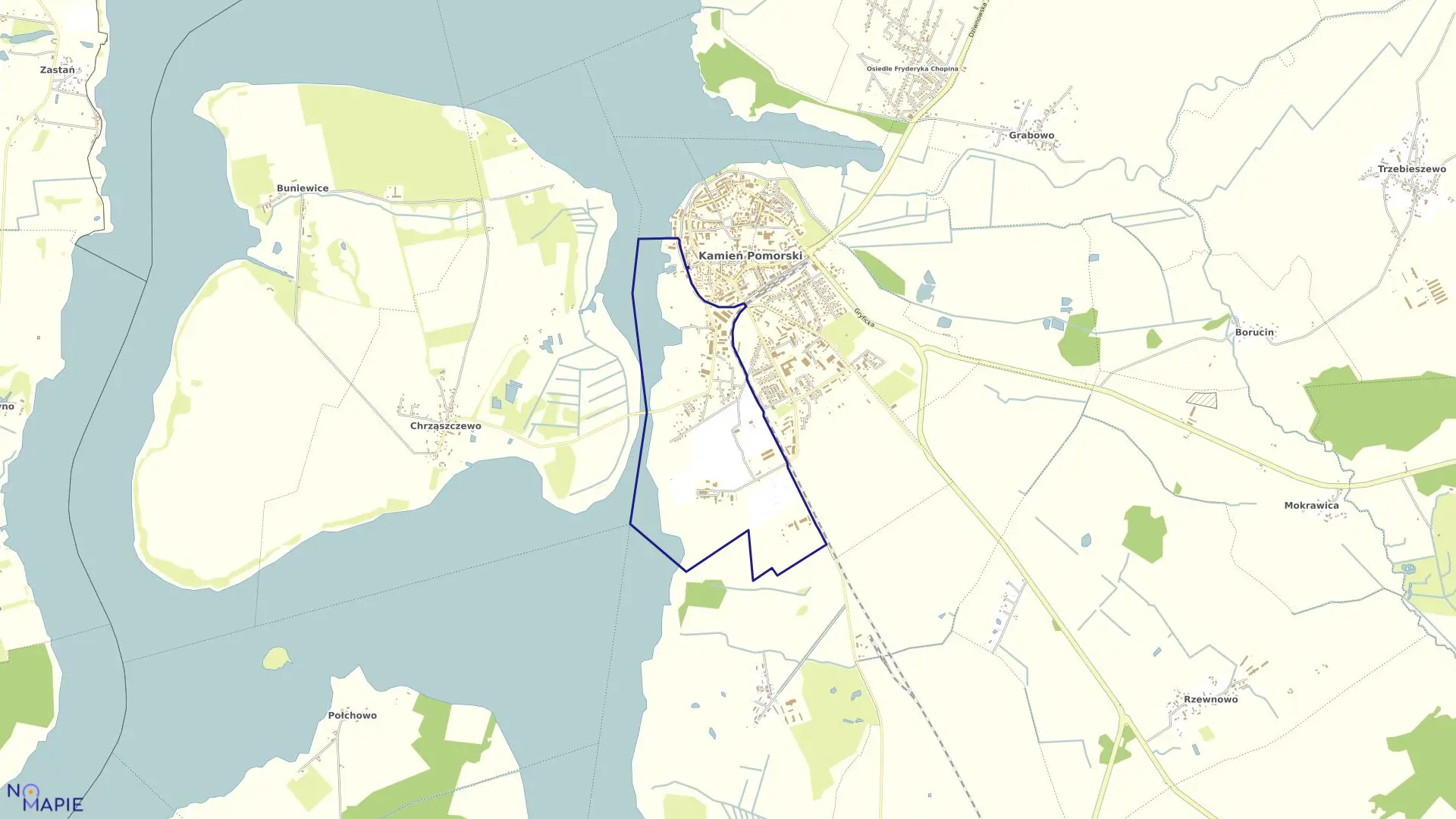 Mapa obrębu 0005 Kamień Pomorski w gminie Kamień Pomorski